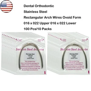 US 100 pcs Dental Ortho Stainless Steel Rectangular Arch Wire Ovoid 016x022 U/L - Picture 1 of 15