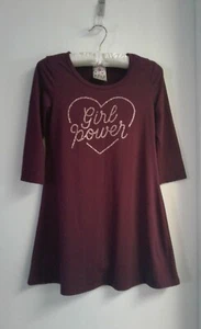 Jenna & Jessie Dress Girls T Shirt Dress "Girl Power" Burgundy Red Size 8 - Picture 1 of 5