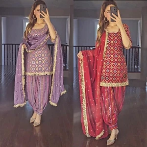 Conjunto Kurta Patiala Dupatta Completamente Hecho Mujeres Festival Ropa Traje Salwar Kameez - Imagen 1 de 10