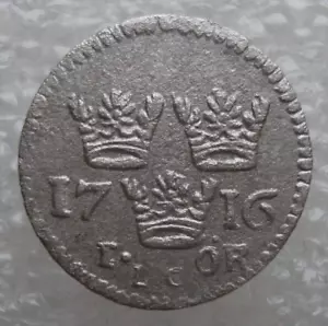 Moneda de plata Suecia 1 mineral 1716 LC Carl XII Vk - Imagen 1 de 7