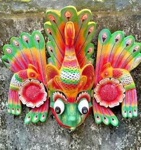 10 Inches Wall Mask Tribal Tiki Medicine Colorful Handcrafted Wooden Peacock Tra - Picture 1 of 1