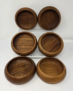 Vintage Teak Salad Bowls Genuine Good Wood Thailand MCM Thick Bowls 5.5" x 2" - Picture 1 of 20