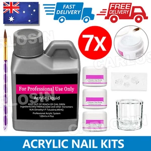 Acrylic Liquid 120ml Clear White Pink Powder Kit Nail Art Starter Manicure Set - Picture 1 of 9