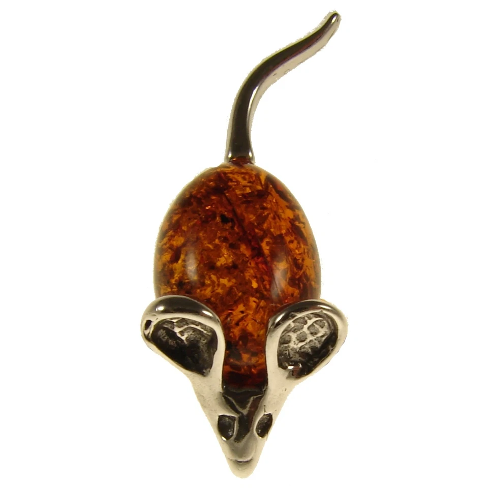 BALTIC AMBER STERLING SILVER 925 LADIES MOUSE BROOCH PIN JEWELLERY JEWELRY GIFT - Image 1 of 1