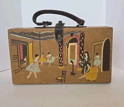 Cartera de madera cola de milano bailarina pintada a mano de colección años 50 con tapa con bisagras caja Foto 1 de 4