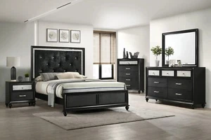 NEW Black Silver Queen King Full 5PC Bedroom Set Modern Furniture Bed/D/M/N/C - Picture 1 of 7
