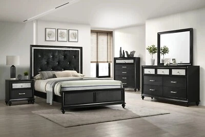 NEW Black Silver Queen King Full 5PC Bedroom Set Modern Furniture Bed/D/M/N/C - Image 1 of 4