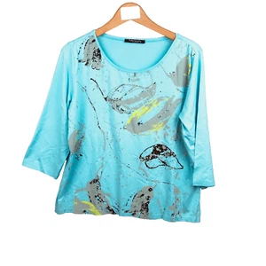 Betty Barclay Haut Femme FR 46 Bleu Extensible Imprimé Abstrait Manches 3/4 - Imagen 1 de 5