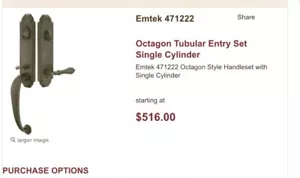 Emtek 4711RBKUS15A Single Cylinder Ribbon&Reed Tubular Entry Set , Pewter - Picture 1 of 4
