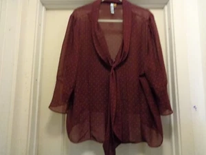 LB COLLECTION LANE BRYANT BURGANDY SEMI SHEER ROMANTIC BLOUSE W BOW 26 - Picture 1 of 8