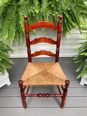 ANTIGUA COCTELERA COUNTRY MIMBRE TEJIDO ASIENTO RUSH RESPALDO ESCALERA ACENTO LATERAL SILLA Foto 1 de 4