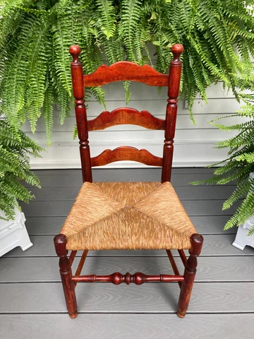 OLD ANTIQUE SHAKER COUNTRY WICKER WOVEN RUSH SEAT LADDERBACK SIDE ACCENT CHAIR Cover