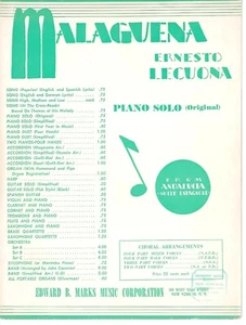ERNESTO LECUONA Piano SOLO Sheet Music MALAGUENA from ANDALUCIA 1936 - Picture 1 of 9