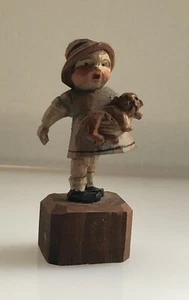 vintage hand carved And Painted Small Girl With Popy Dog Figure Folk Art - Picture 1 of 15