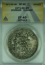 1671-GK Denmark 4 Mark Dansk Silver Coin ANACS EF-40 Details-Cleaned (WB3)