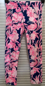 Lilly Pulitzer Maia Leggings Flamingle Girls Medium 6-7 Navy Pink Stretchy EUC - Picture 1 of 5