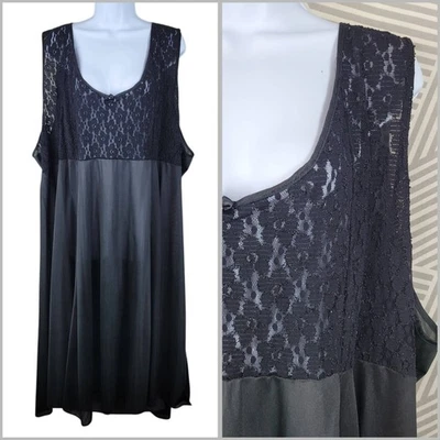 Vtg Sexy Nightgown Slip Plus 4X 5X Lingerie Dress Black Lace Long Midi Stretch - Image 1 of 4