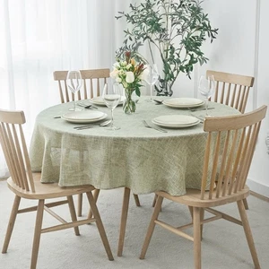 Maxmill Flaxy Faux Linen Tablecloth With 2-Tone Slubby Texture Round 70 In Sage - Picture 1 of 1