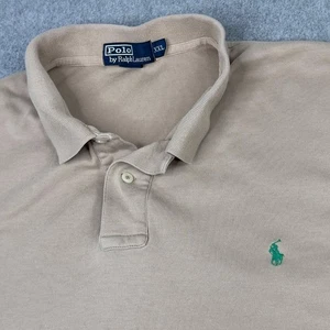 Polo Ralph Lauren Men's Size XXL 100 % Cotton Smooth Knit Polo Beige Green Pony - Picture 1 of 7