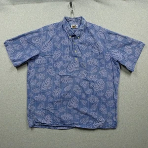 Reyn Spooner Shirt Mens XXL Blue Half Button Hawaiian Aloha Button Down - Picture 1 of 9