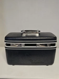 Vintage Samsonite Sentry Schminkkoffer, dunkelblau mit Spiegel Overnite Gepäck mit Schlüssel - Bild 1 von 12