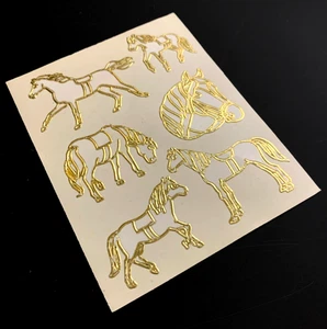 PEGATINA VINTAGE ANIMAL CABALLO UNICORNIO LÁMINA DORADA HOLO METÁLICA - Imagen 1 de 5