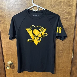 NFL Penguins Hockey T-Shirt Youth Boys L Black Short Sleeve Crew Neck - Picture 1 of 11