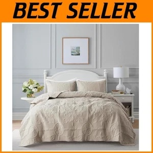 Boho Damask Quilt King Bedding Set, Beige, 3 Pieces - Picture 1 of 9