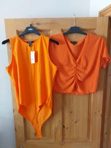 New Look Women's Orange High Neck Body Top Blouse Shirt New Ladies Size 18 - Picture 1 of 7