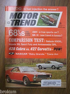 MOTOR TREND MARCH 1968 SMOG-IS FUEL INJECTION THE ANSWER? AMX, MK III, 428 COBRA - Imagen 1 de 3
