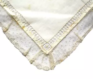 ATQ Ladies Handkerchief Hanky Victorian Ivory Wide Lace Border Linen 13 In Sq - Picture 1 of 2