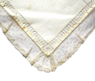 Pañuelo ATQ Damas Pañuelo Victoriano Marfil Ancho Encaje Borde Lino 13 pulgadas Cuadrado Foto 1 de 2