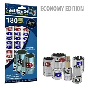 Economy Master Set (Blue)- Chrome Foil Socket Labels 180 tool decals 3 sheets - Picture 1 of 8
