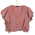 Zara TRF cropped button ruffled short sleeve top pink mauve top size small