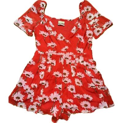 Mameluco para mujer Urban Outfitters rojo floral de gasa talla M verano informal cuello en V Foto 1 de 4