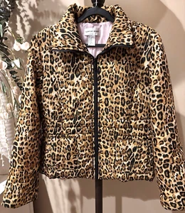Newport News Crop Puff Coat Jacket Small Leopard Print Pockets - Picture 1 of 6