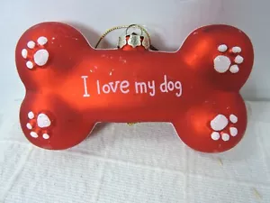 Holiday Tails I love my dog red bone glass ornament with glitter pawprints - Picture 1 of 4