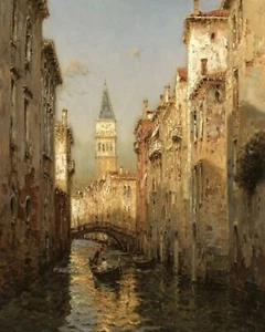 1800er Venedig Italien Kanal Stadtbild Gemälde Reproduktion Druck auf Fine Art Papier - Bild 1 von 1