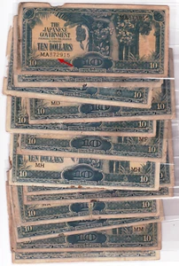 Mazuma *M4579 Malaya Japanese WWII JIM 1942 $10 MA372915 Mix Condition Full Set - Picture 1 of 3