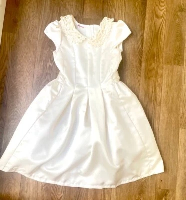 Vestido formal feminino vintage marfim cetim tamanho 7 confirmação-menina flor-recital - Imagem 1 de 4