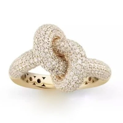 Micro Pave Set Lab-Created CVD Diamonds In 18K Yellow Gold Knot Design Band Ring - Image 1 of 4