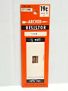 Archer Radio Shack resistor 1/2 watt, 10% Tol., 100K, Cat. No. 271-045 NOS - Picture 1 of 7