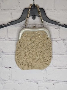 Vintage Hand Made Crocheted Straw Raffia Wicker Summer Handbag Made In Italy - Picture 1 of 7