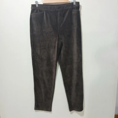 Weekend Susan Graver Pants Womens Medium Brown Velour Stretch Pull On Slim - Image 1 of 4