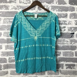 Sundance Shirt Womens Medium Embroidered Linen Boho Short Sleeve Pullover Top - Picture 1 of 10
