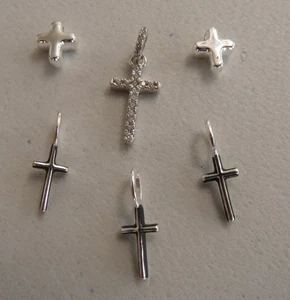 Vintage STERLING SILVER Marked 925 IBB TH CROSS LOT (6) Religious MINI PENDANTS - Picture 1 of 4