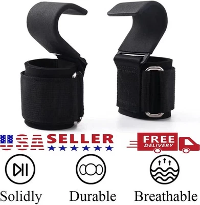 Weight Lifting Wrist Hooks Lifting Straps Wrist Wraps, Lifting Hook Gym US STOCK - Image 1 of 4