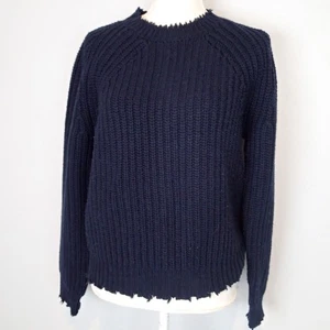 ZADIG & VOLTAIRE Cropped Sweater Blue Kary Jumper Ribbed Boho Chic L raw edge - Picture 1 of 19