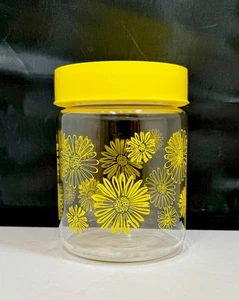 1970s VTG Mid Century Corning Glass Daisy Jar Canister With Yellow Lid 6” x 4.5” - Picture 1 of 7