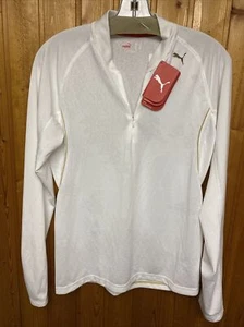 NUEVO CON ETIQUETAS TOP LIGERO PUMA MEDIA CREMALLERA BLANCA MANGAS LARGAS CON LOGOTIPO DORADO TALLA GRANDE - Imagen 1 de 12